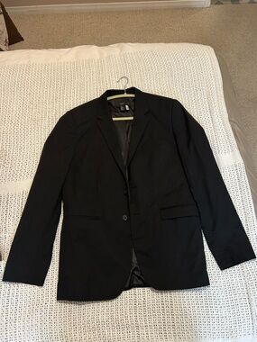 H&M Black Men's Two-Button Blazer Regular Fit Size 44R